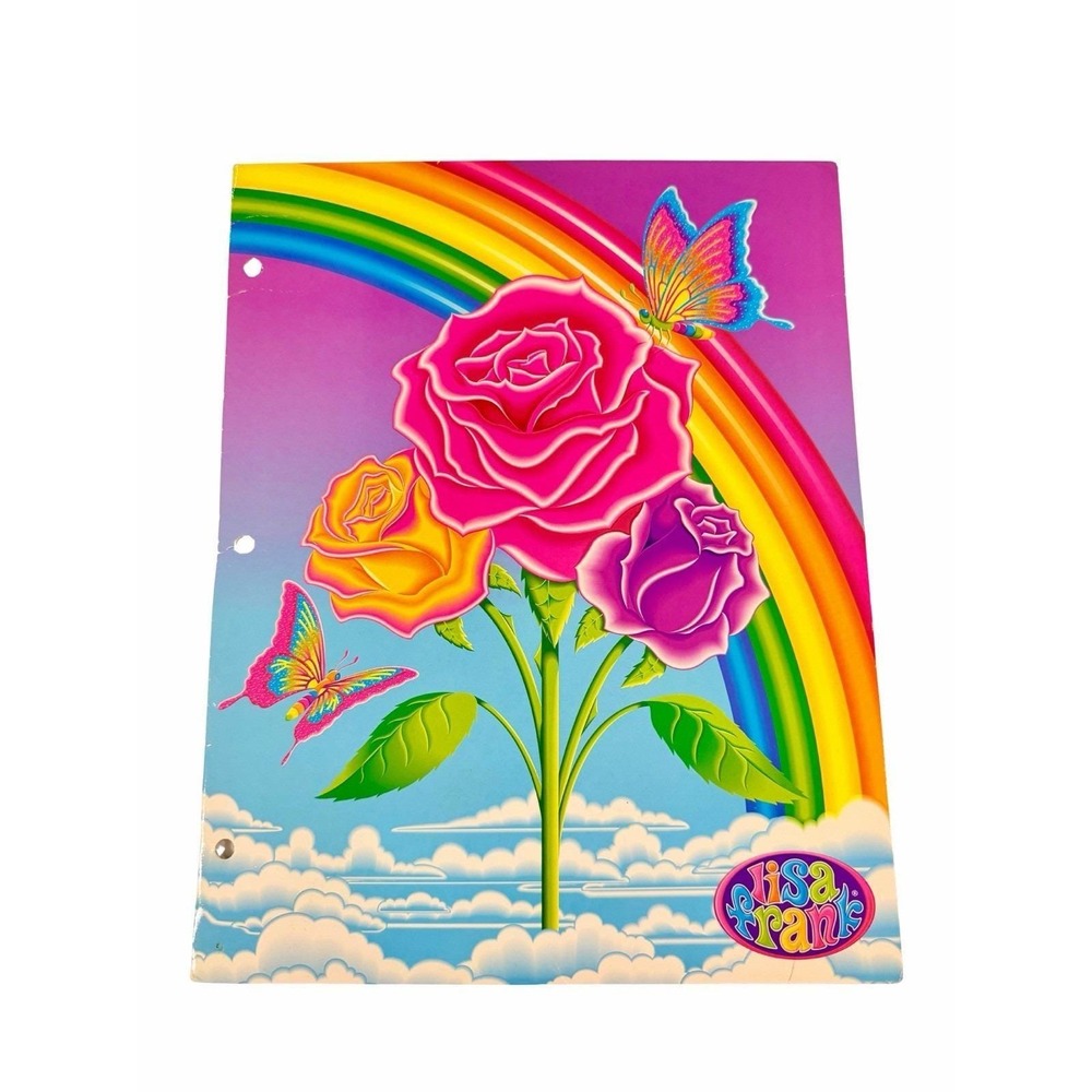 Vintage Y2K Lisa Frank 2-Pocket Folder Rainbow Roses Butterflies 2003 Unused